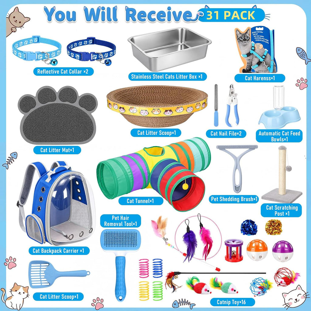 Kit de inicio de gatito de 31 piezas para interiores, color azul