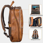 LEATHER VILLAGE Mochila de cuero para computadora portátil para hombres con correa de carretilla 16L Slim