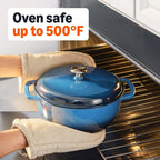 Amazon Basics Olla holandesa de hierro fundido esmaltado con tapa, 6 cuartos de galón, redonda, doble asa, resistente, apta para horno para guisos, asar y hornear, azul