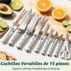 Juego de cuchillos de cocina de acero inoxidable de alto carbono de alta calidad, afilado, mango ergonómico forjado triple remache, juego de cuchillos profesional para cocina, apto para lavavajillas (blanco)