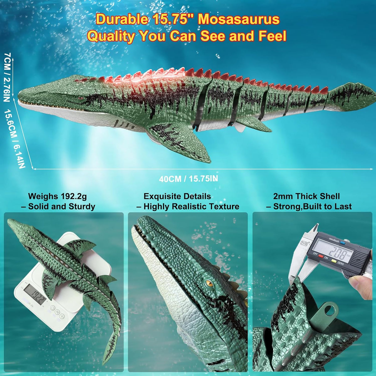 Mosasaurus - Juguetes de dinosaurio a control remoto para niños y niños, piscina de alta simulación, monstruo marino eléctrico RC con luz y rociador de agua, regalo de cumpleaños para edades de