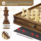 Peradix - Juego de ajedrez magnético y damas de 15 pulgadas con 2 cajones