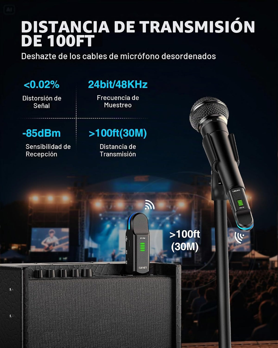LEKATO Receptor transmisor XLR inalámbrico de 2.4 GHz para micrófon...