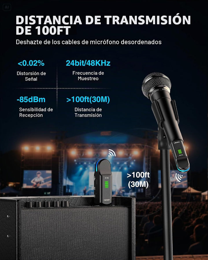 LEKATO Receptor transmisor XLR inalámbrico de 2.4 GHz para micrófon...