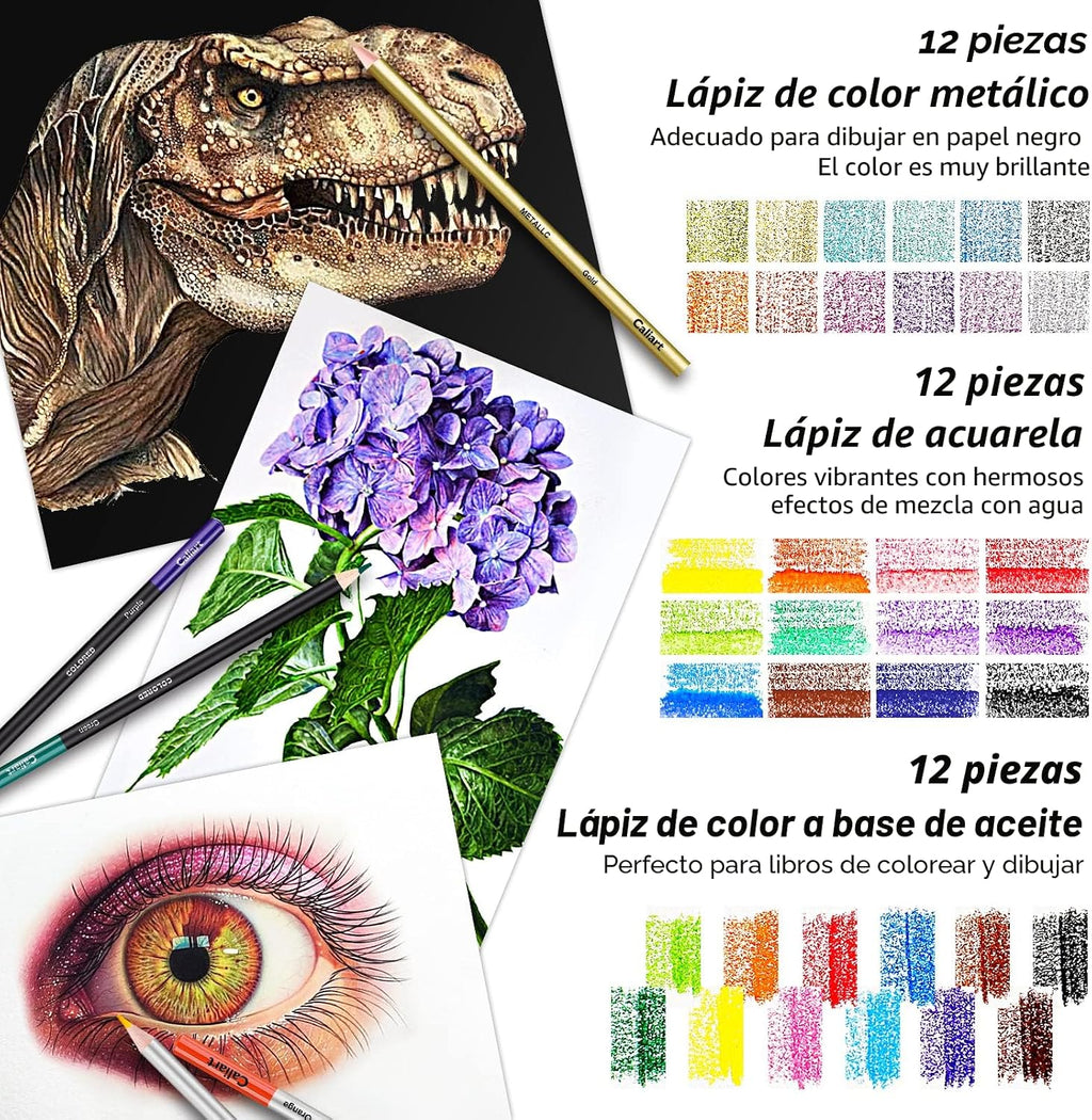 Caliart Kit de bocetos de 176 piezas, 100 hojas de 3 colores