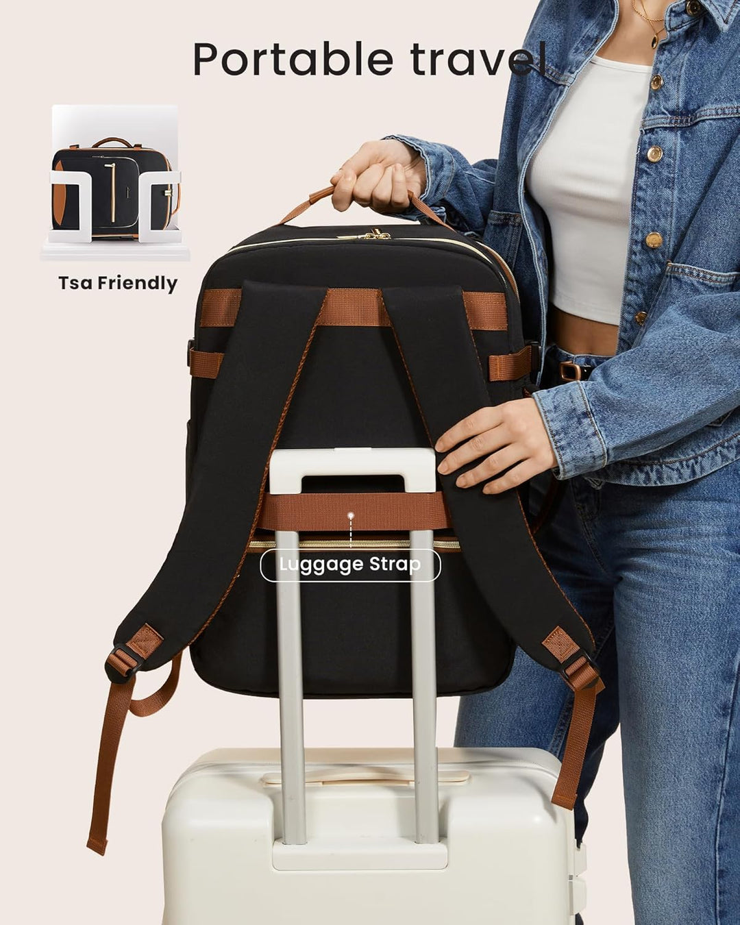 LOVEVOOK Mochila de viaje de mano, Cálido Beige-crema-moca Marrón,...