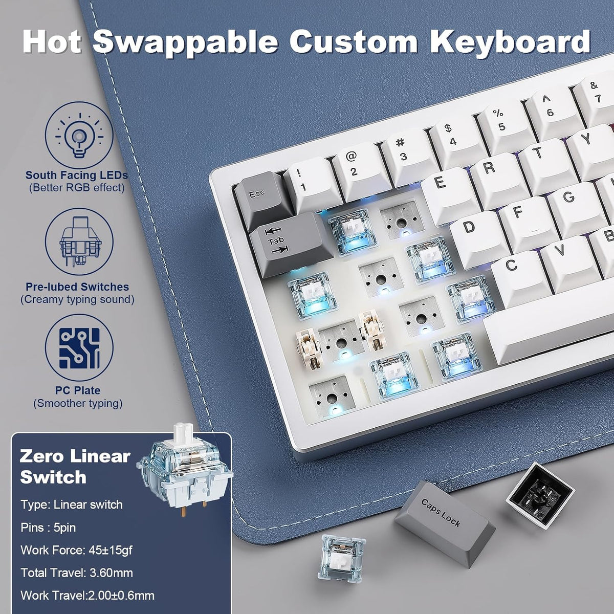 YUNZII Teclado mecánico inalámbrico de aluminio AL68 (plata, Gateron cero)