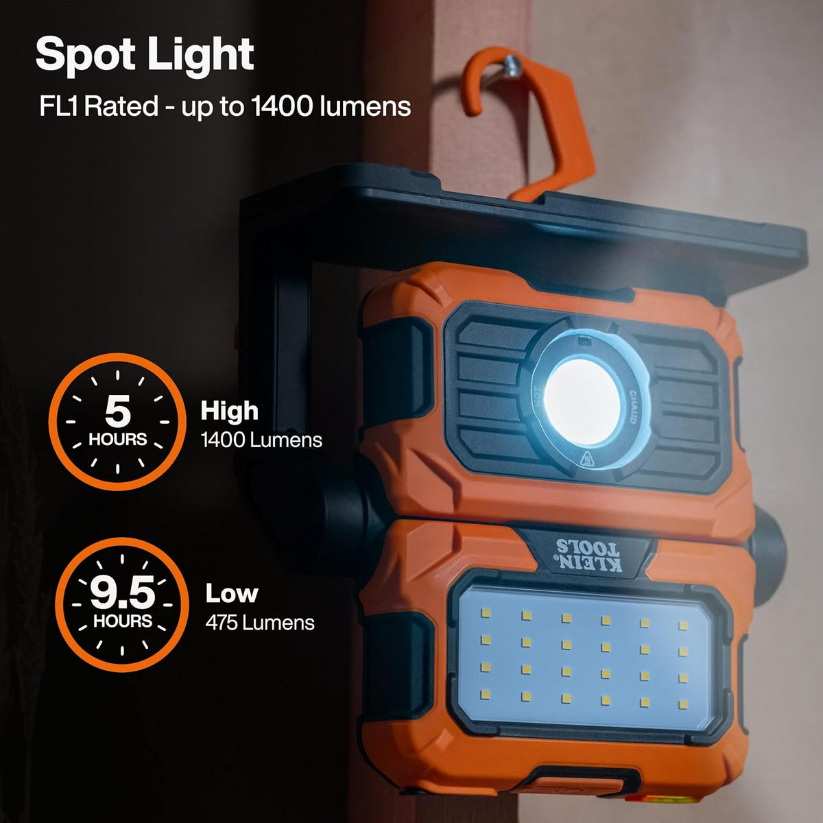 Klein Tools Luz de trabajo LED recargable 56417, 6 modos, compatible con