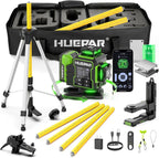 Huepar Nivel láser 4D W04CG con poste de 12 pies, kit láser verde de 360°