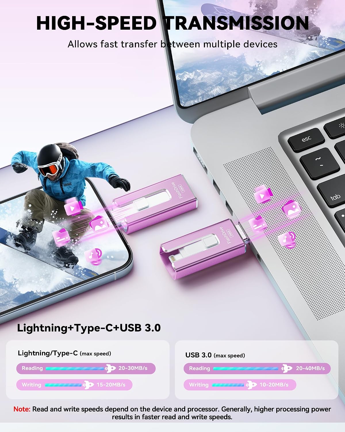 Unidad flash con certificación MFi para iPhone iPad de 256 GB, barr...