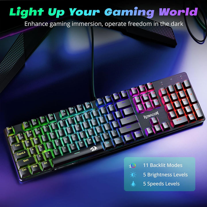 Redragon Teclado Mecánico para Juegos con Cable, 11 Modos Retroilum...