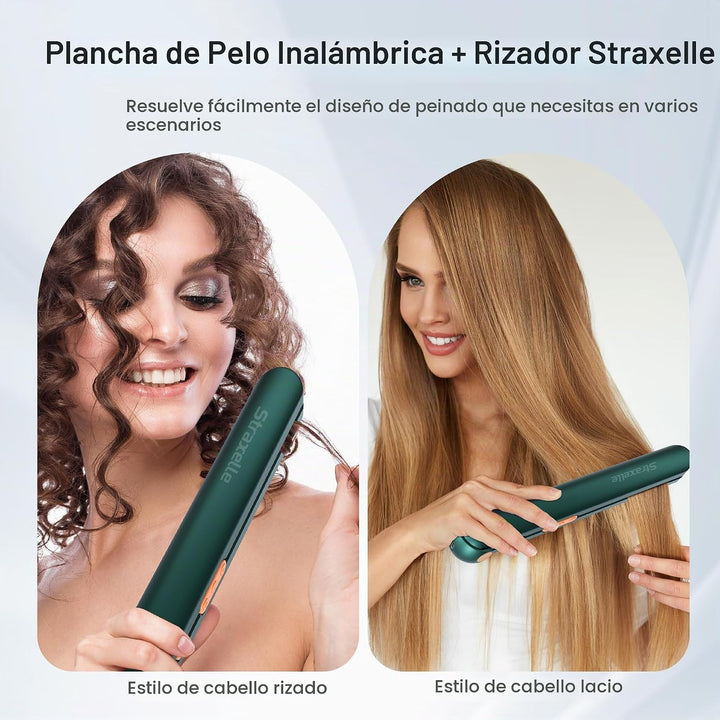 Straxelle Plancha de pelo inalámbrica, plancha plana recargable de...