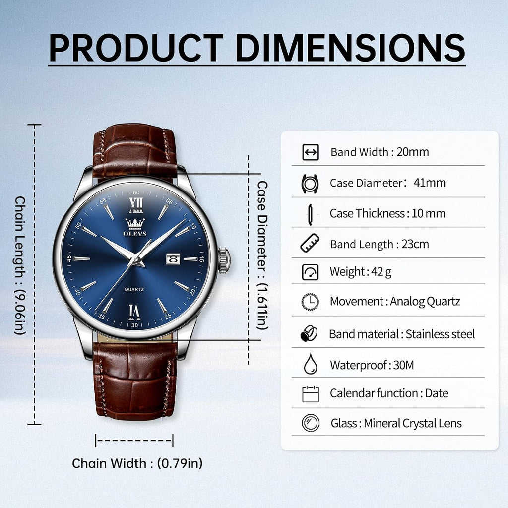 OLEVS Relojes de cuero para hombres 3ATM a prueba de agua Esfera grande