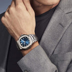 ROCOSJEWE Reloj de vestir azul de lujo clásico reloj mecánico automático de los hombres reloj de pulsera resistente al agua fecha visualización luminosa dial pulsera de acero inoxidable regalo para