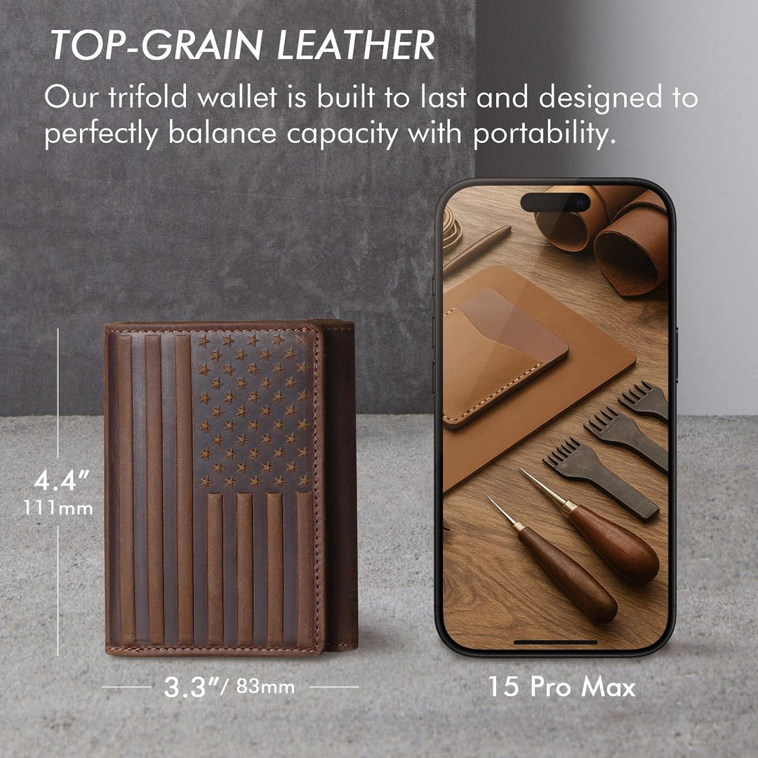 Pefiam Cartera de tres pliegues para hombre de cuero con bloqueo RF...
