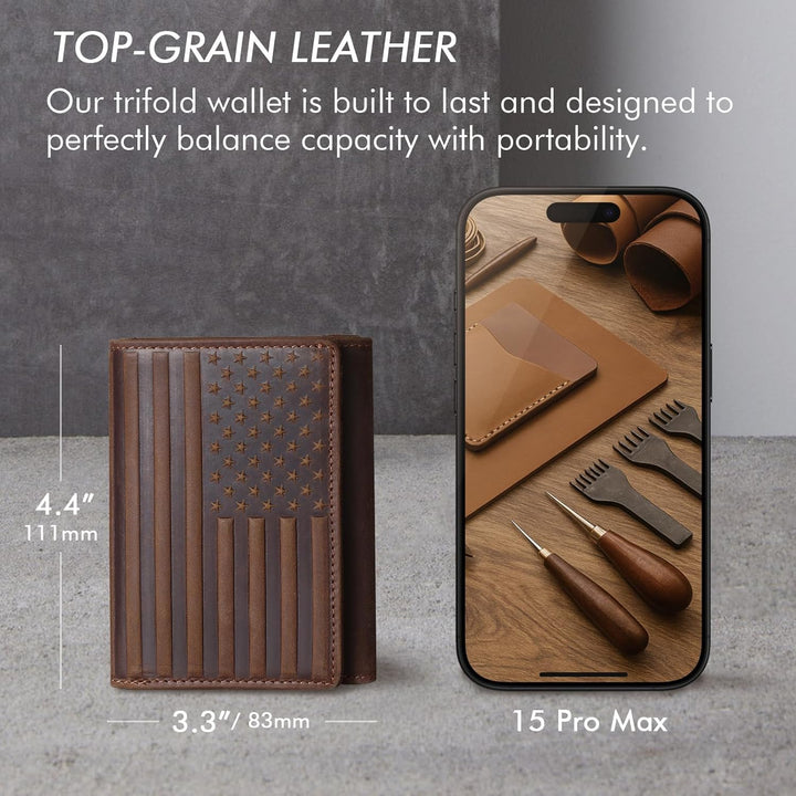 Pefiam Cartera de tres pliegues para hombre de cuero con bloqueo RF...