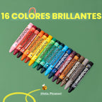 Honeysticks Crayones Jumbo (16 unidades) - Crayones no tóxicos - 100% pura cera de abejas y colores de grado alimenticio - 16 colores brillantes - Grandes, fáciles de sostener y usar - Suministros de