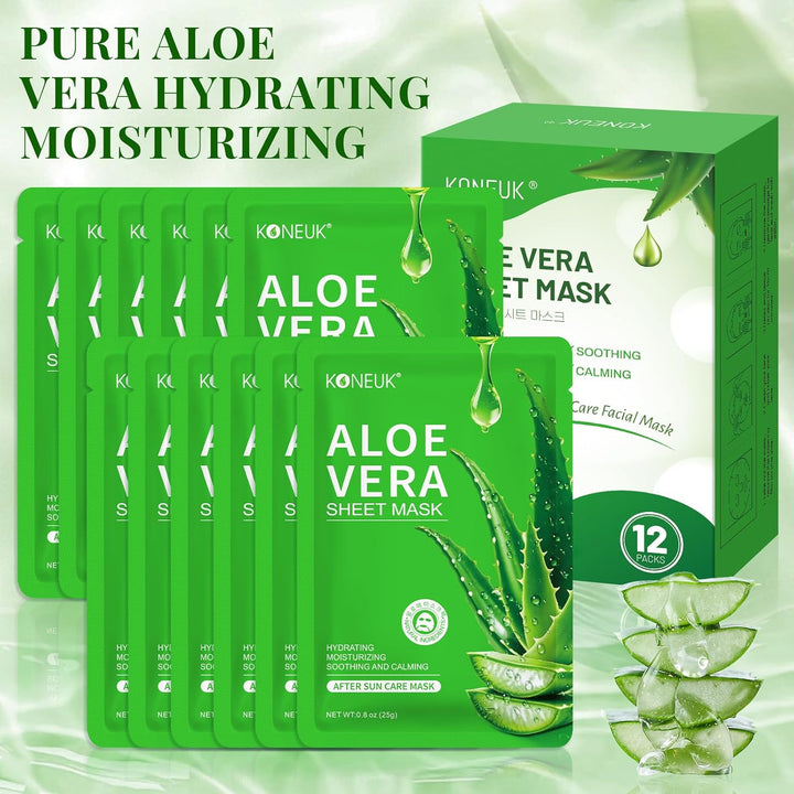 KONEUK Paquete de 12 Mascarillas Faciales de Aloe Vera para el Cuid...