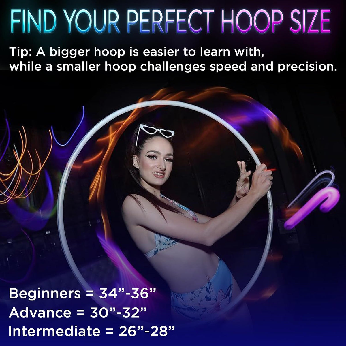 UltraHoop Shuffle LED Hoop – Aro LED inteligente con cambio de color automático y más de 100 patrones de luz – Recargable, plegable, juguetes de flujo que brillan en la oscuridad para