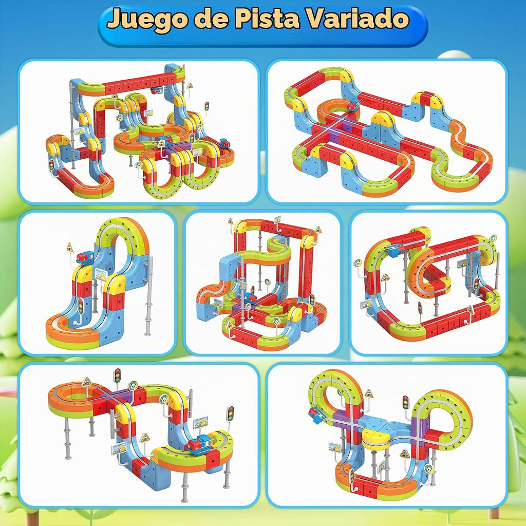Juego de tren eléctrico para niños, 141 piezas (92 pistas + 2 autos) juego de tren magnético para niños pequeños, juguetes STEM regalos de cumpleaños para niños de 3 a 12 años, kits de pista de