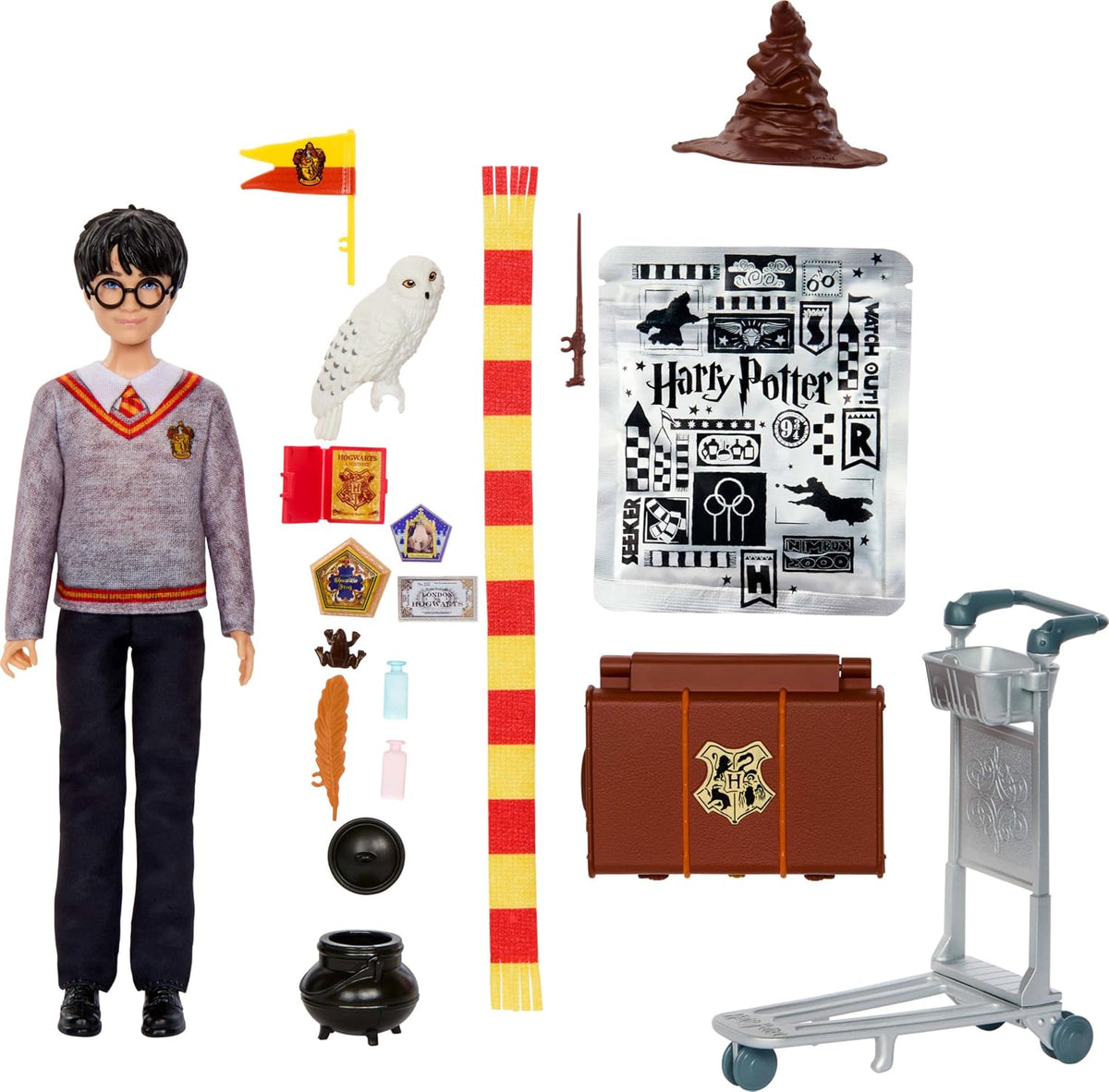 Mattel Harry Potter Toys, Platform 9¾ Journey to Hogwarts - Juego de muñecas con muñeca de moda, 17 accesorios y slime, inspirado en la película