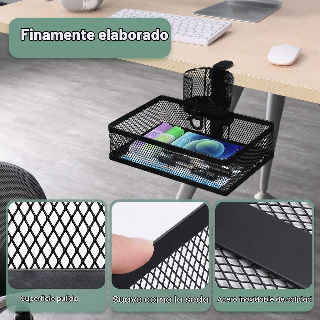 ROSYLINE - Organizador de almacenamiento giratorio debajo del escritorio con soporte para tazas y bandeja de cajón