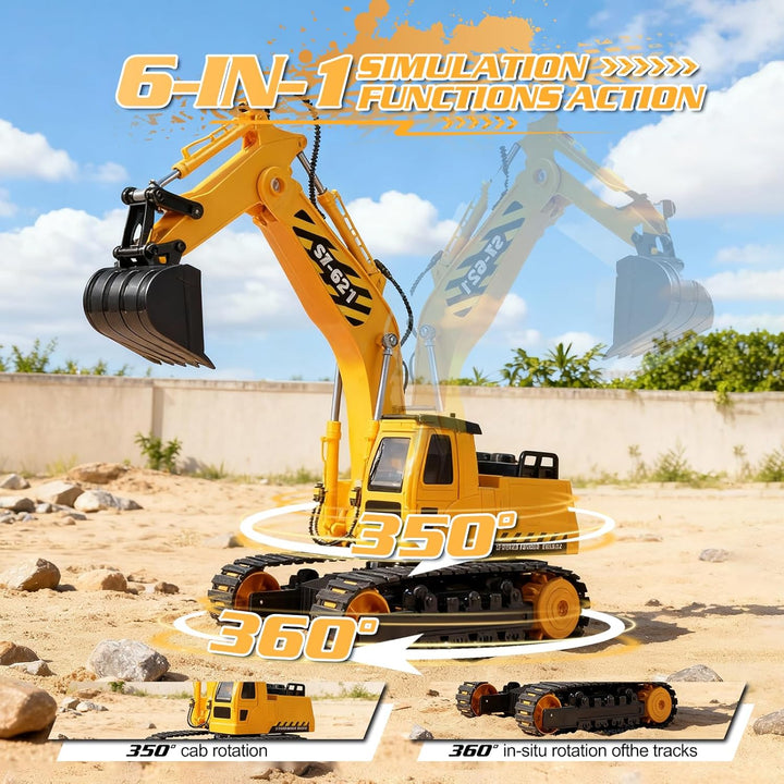 DOUBLE E Excavadora de juguete con control remoto, 2 baterías, exca...