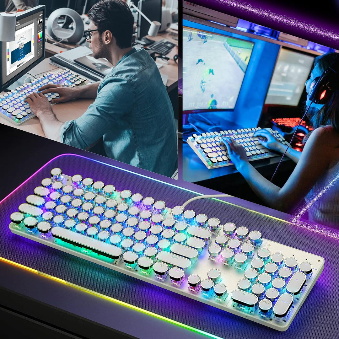 YSCP Teclado mecánico para juegos estilo máquina de escribir, retro...