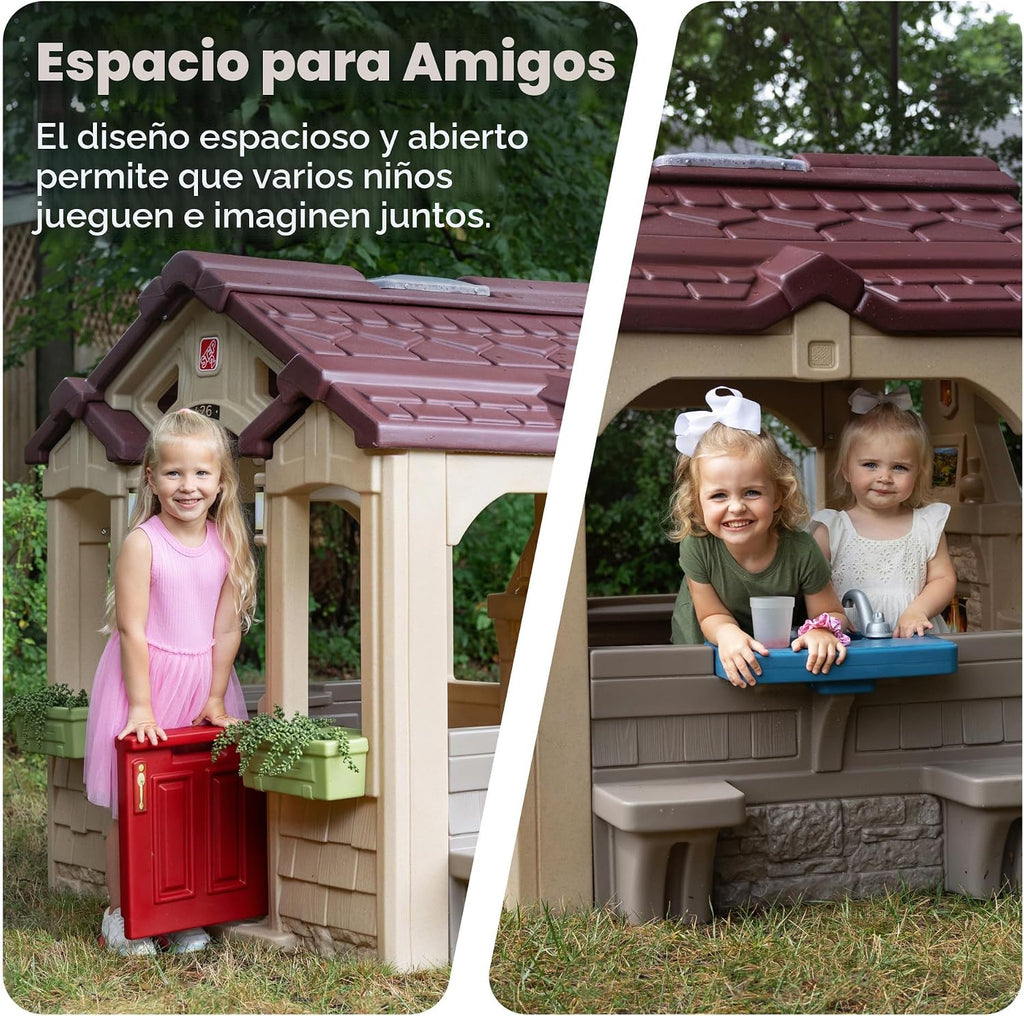 Step2 Charming Cottage Casita de Juegos para Niños, Club Infantil para Interior y Exterior, Sonidos Interactivos, Niños 2+ Años, Fácil de Montar