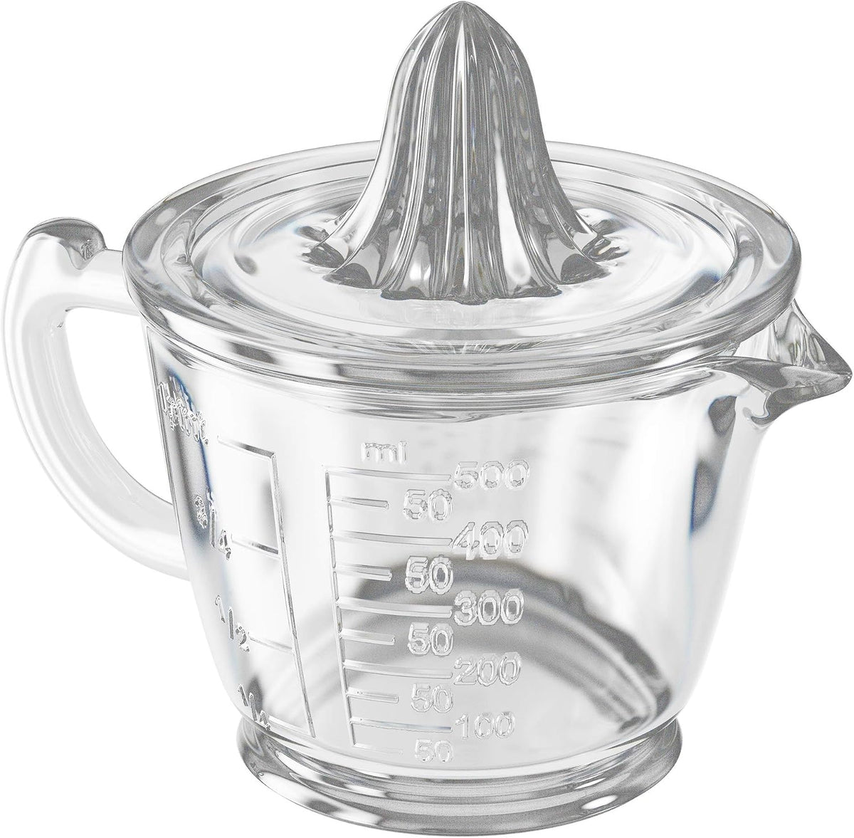 CuttleLab Exprimidor de Vidrio de 2 Tazas (Transparente) - Exprimidor Manual de Limón y Lima, Rallador de Cítricos