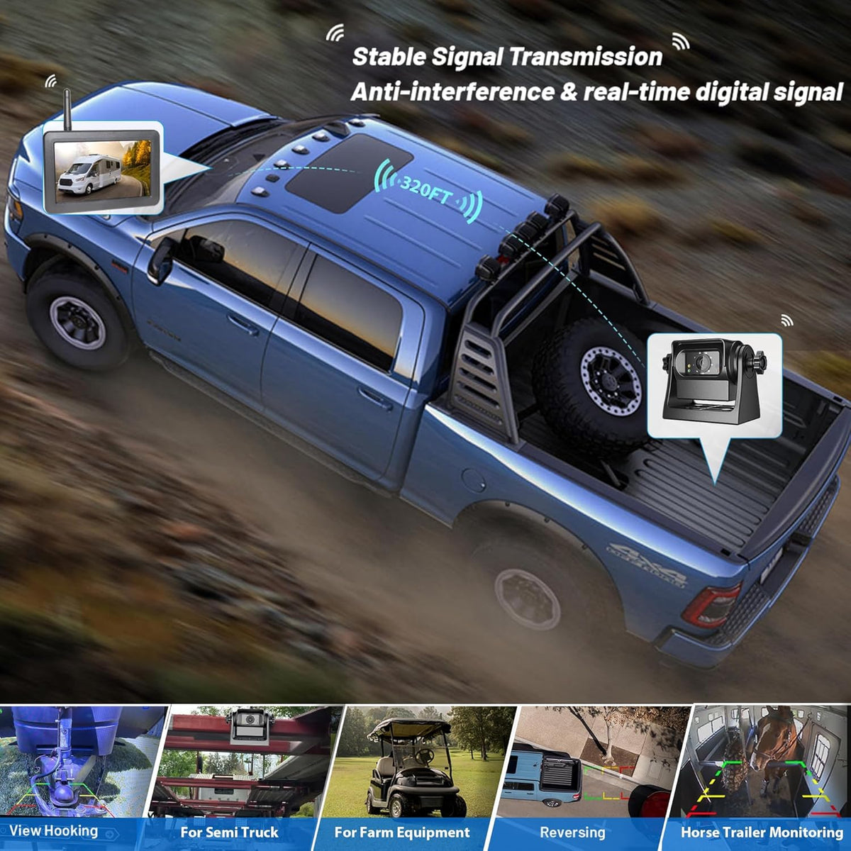 Cámara de respaldo inalámbrica EWAY WiFi magnética de 1080P HD con batería recargable, sin cableado, para monitoreo trasero y reversa en coche, camioneta, camioneta pickup, autocaravana, quinta rueda