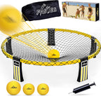 El juego de pelota de playa para exteriores incluye 3 bolas, red y bolsa de transporte, juego de red redonda para adultos, niños y familia, perfecto para playa, patio, césped, patio trasero y