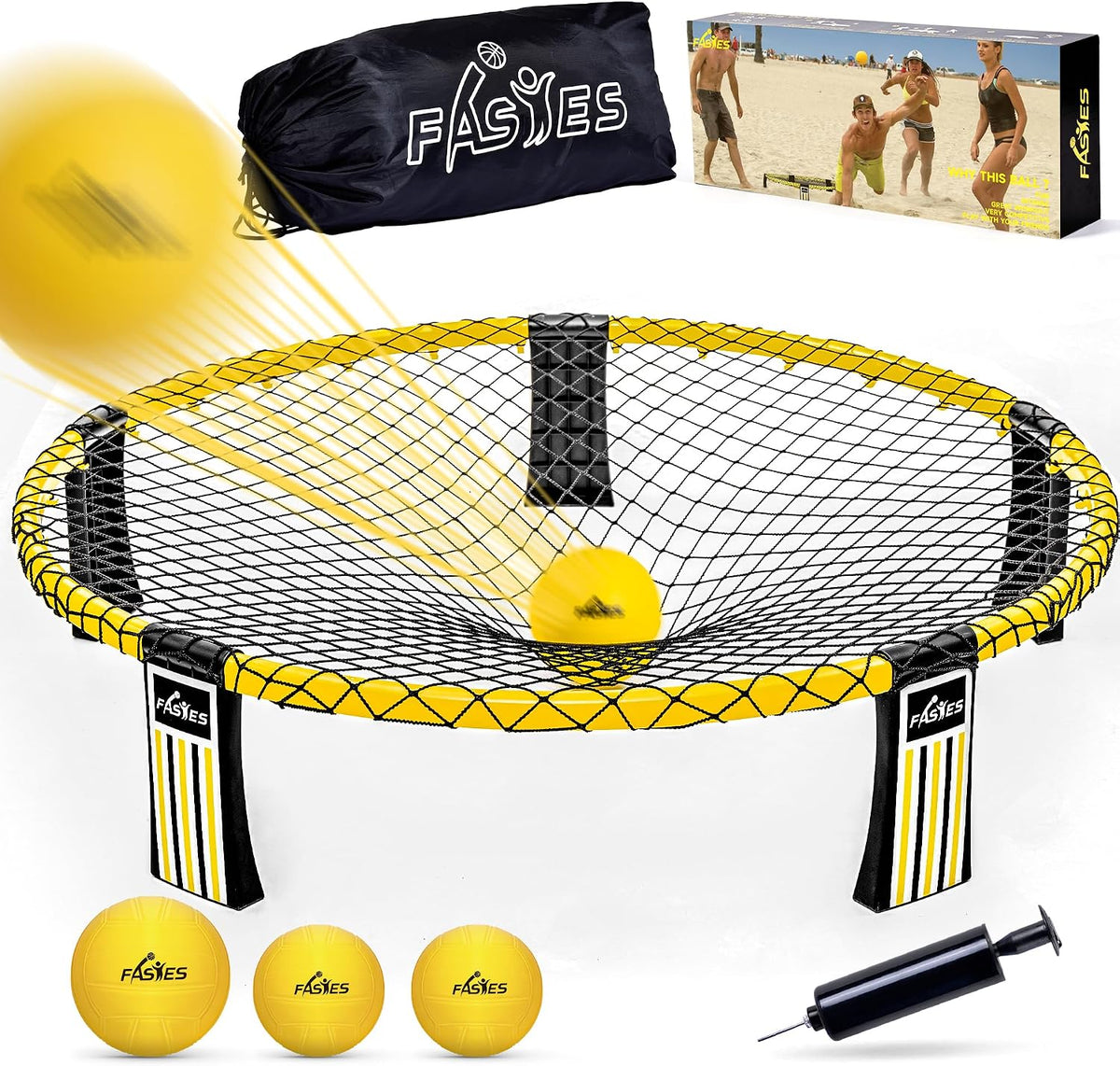 El juego de pelota de playa para exteriores incluye 3 bolas, red y bolsa de transporte, juego de red redonda para adultos, niños y familia, perfecto para playa, patio, césped, patio trasero y