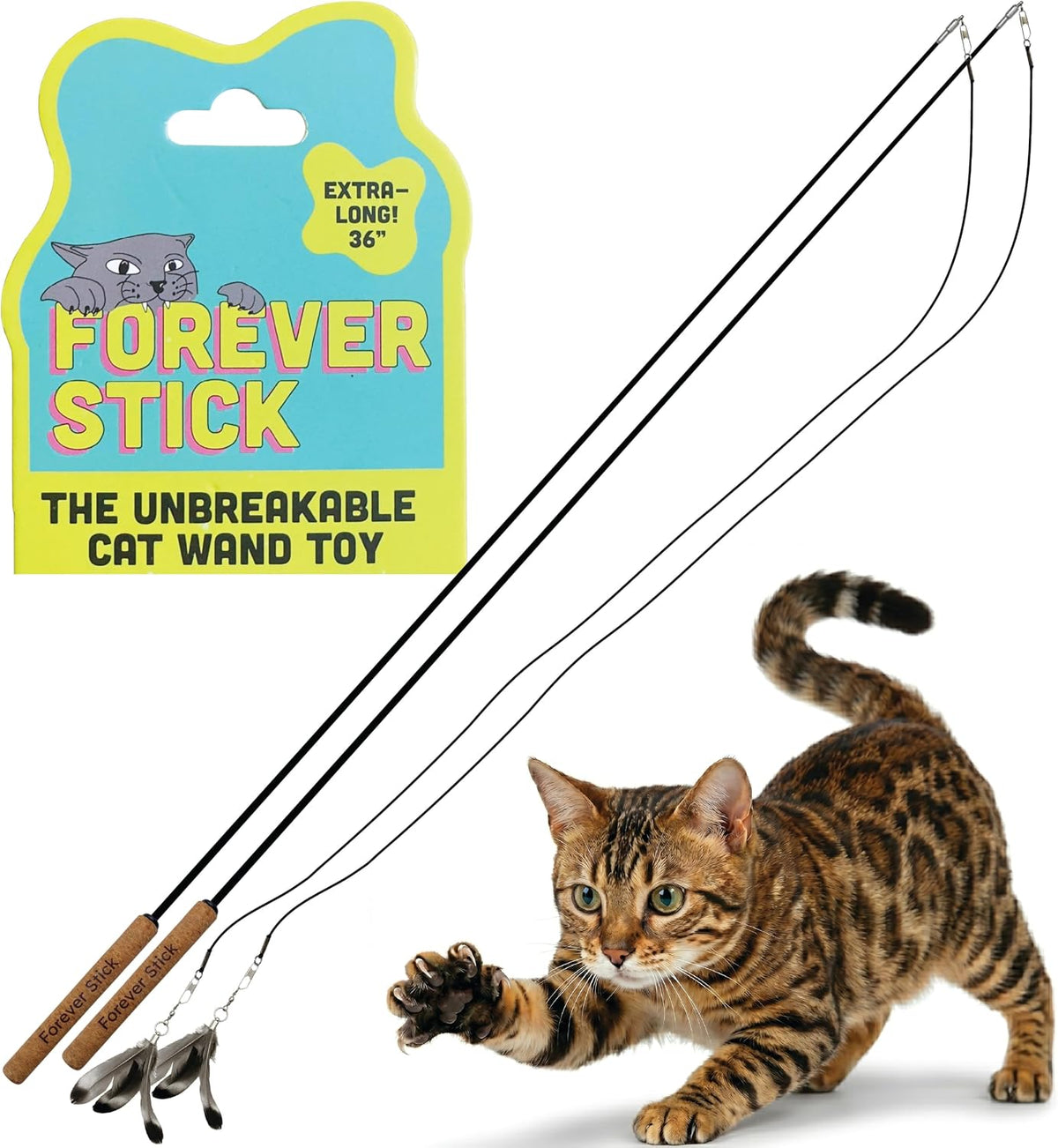 Forever Stick - Paquete de 2 juguetes irrompibles para gatos