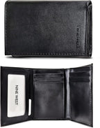 Nine West Billeteras de cuero vegano triple para hombre, sin crueldad, cuero reciclado con ventana de identificación, regalos para hombres, color negro sólido