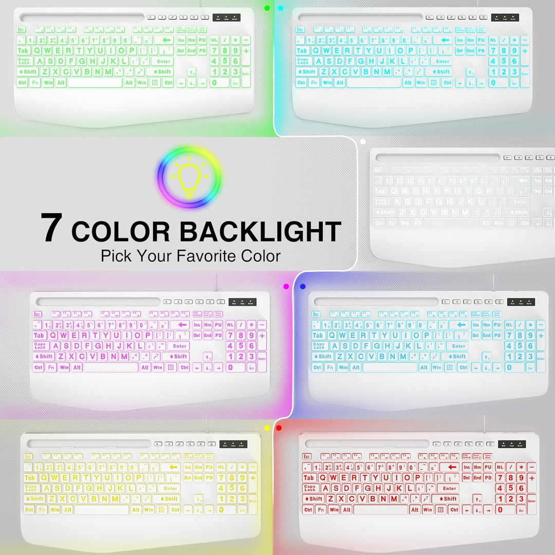 SABLUTE Large Print Backlit Computer Keyboards, Wired Lighted USB K...