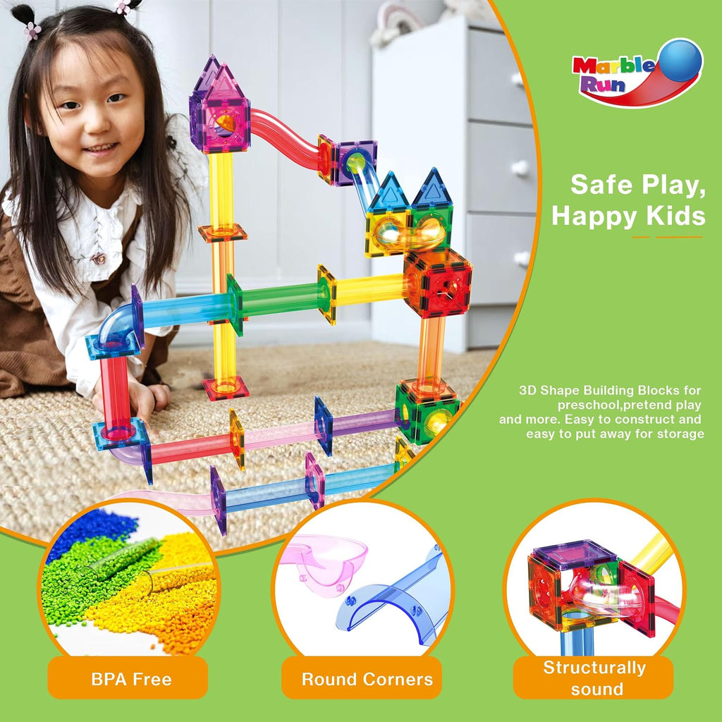 PicassoTiles Set de Construcción STEM Pistas de Canicas con Ladrillos Magnéticos 120 piezas Edades 3+