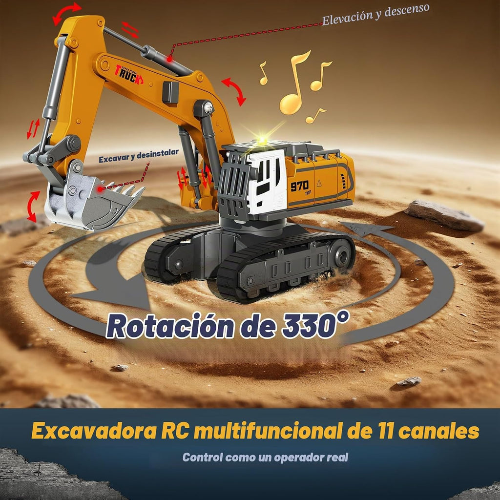 Excavadora RC 1:64, mini juguete de escritorio con control remoto para