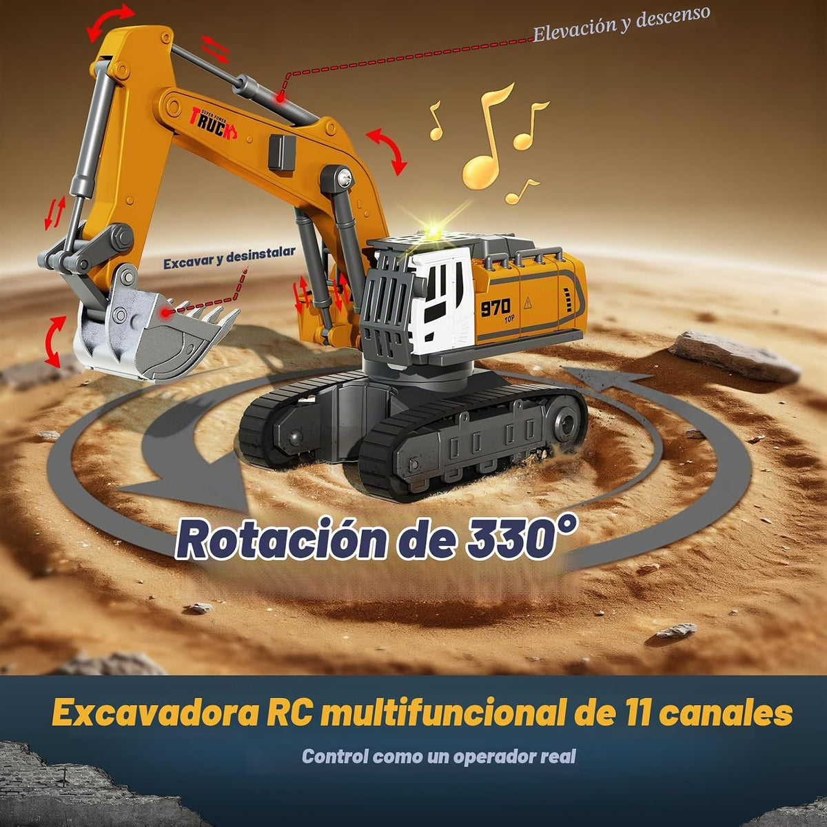 Excavadora RC 1:64, mini juguete de escritorio con control remoto para