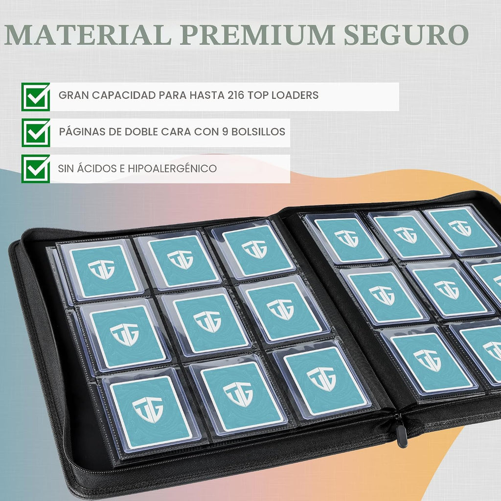 Carpeta Toploader, Contiene 216 Toploaders, Carpeta de 9 Bolsillos Top Loader con Fundas para Toploaders Rígidos de 3"x4" Fundas Duras, Carpetas Top Loader para TCG, Carpeta de Cartas MTG