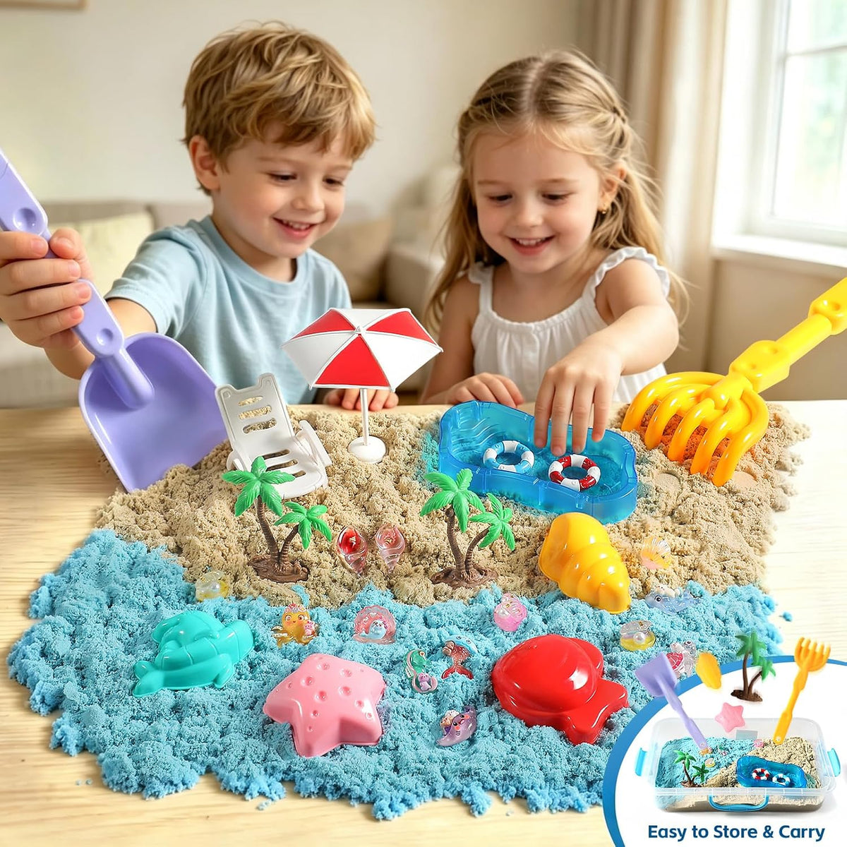 HONGTUO Cubo sensorial Ocean con arena de juego de 3.3 libras, kit de
