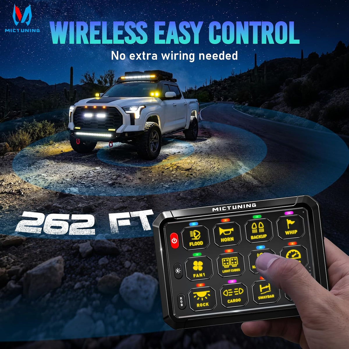 MICTUNING P1S-AC-APP Panel de interruptor inalámbrico de 12 bandas con control APP