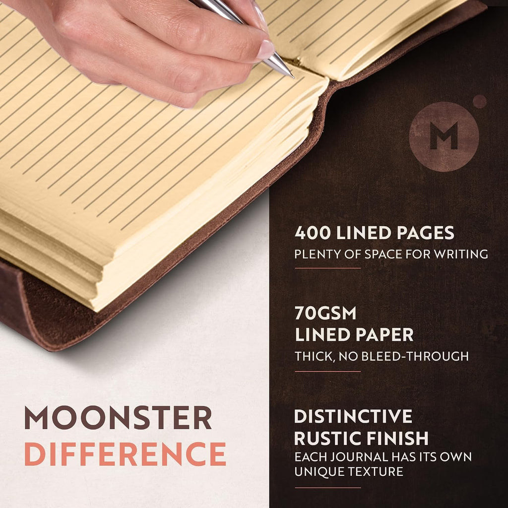 moonster Diario de cuero con forma de corazón en relieve, cuaderno rayado no recargable de 8 x 6 pulgadas, 400 páginas de papel kraft con rayas universitarias, cuaderno pequeño inspirador, diarios de