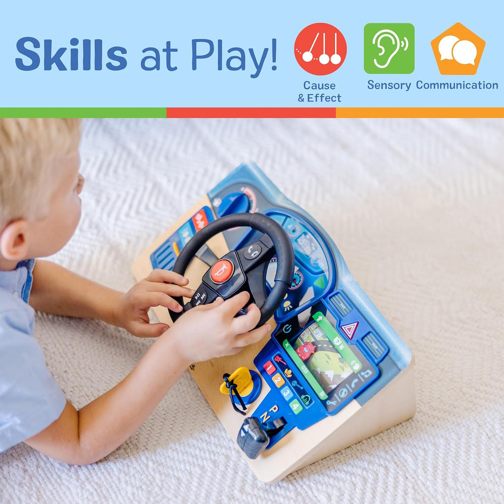 Melissa & Doug Vroom & Zoom, tablero interactivo de madera, volante de