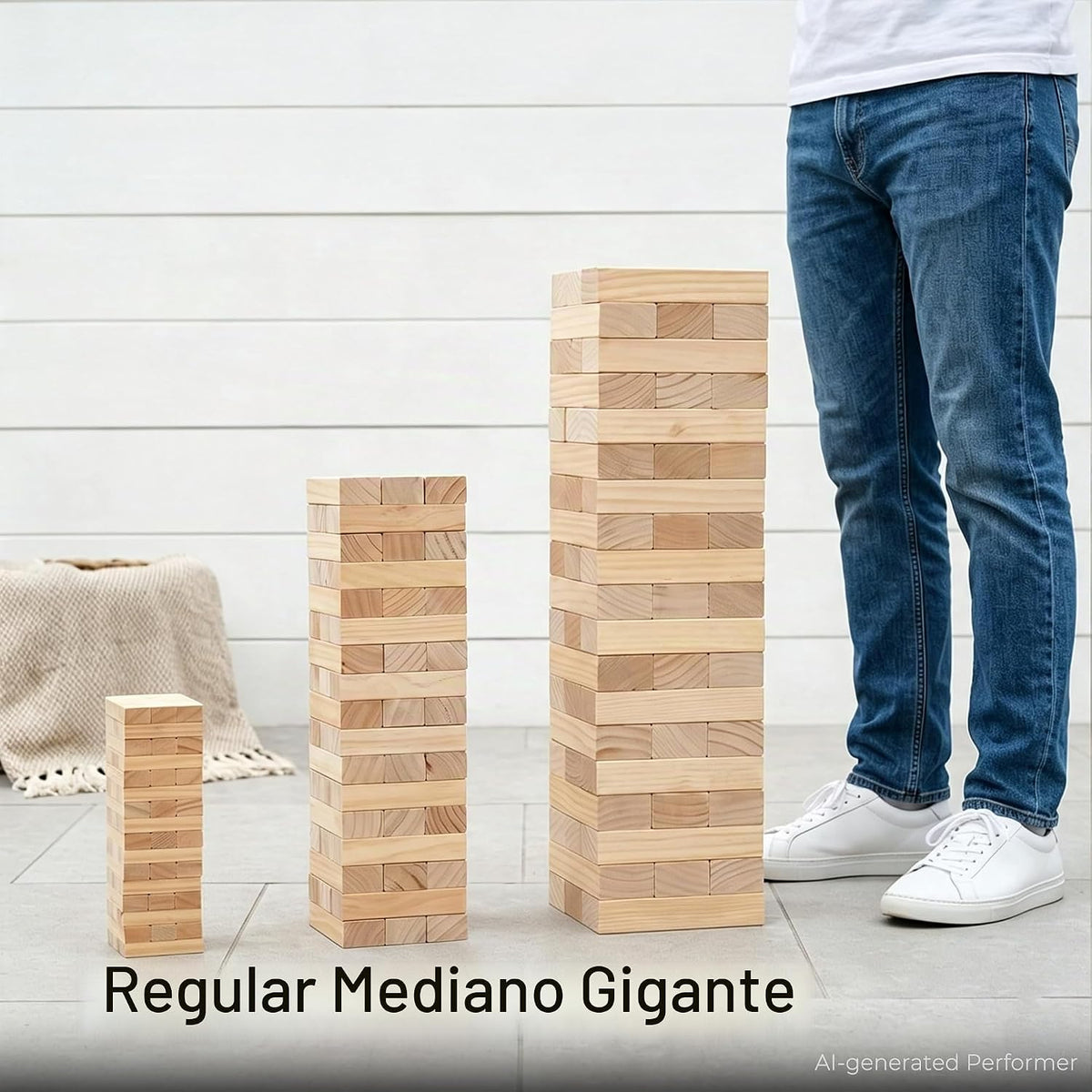 Outdoor Games - Torre de caída mediana con 54 bloques de madera, juego de