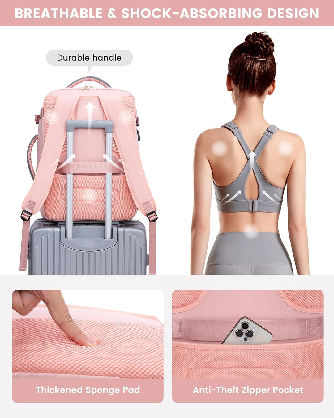 LOVEVOOK Mochila de viaje grande, mochila de mano para aviones, Moda