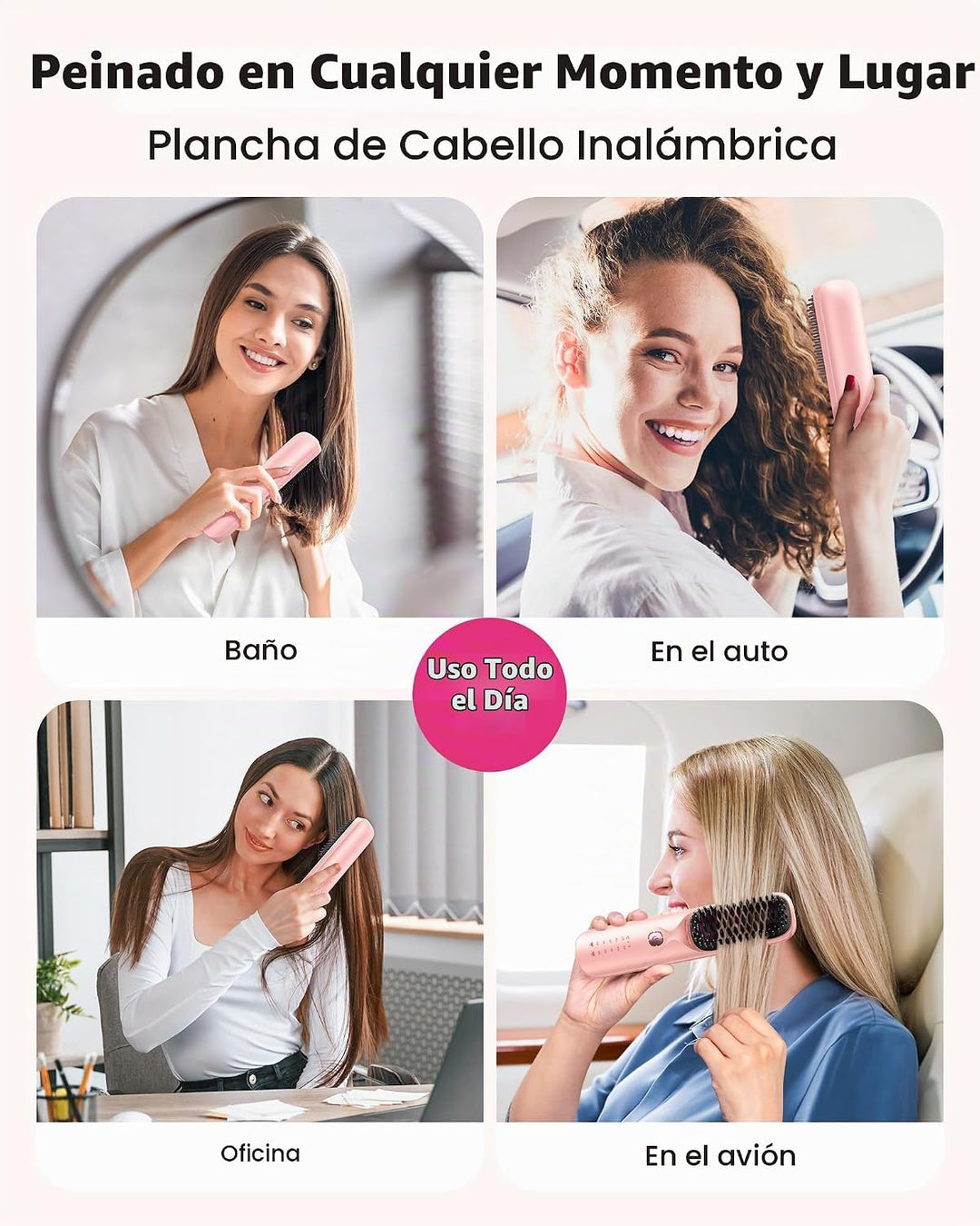 Cepillo alisador de cabello inalámbrico, cepillo portátil para esti...