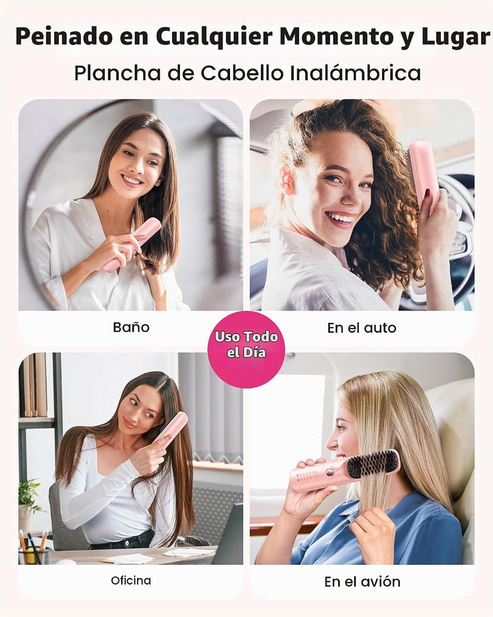 Cepillo alisador de cabello inalámbrico, cepillo portátil para esti...