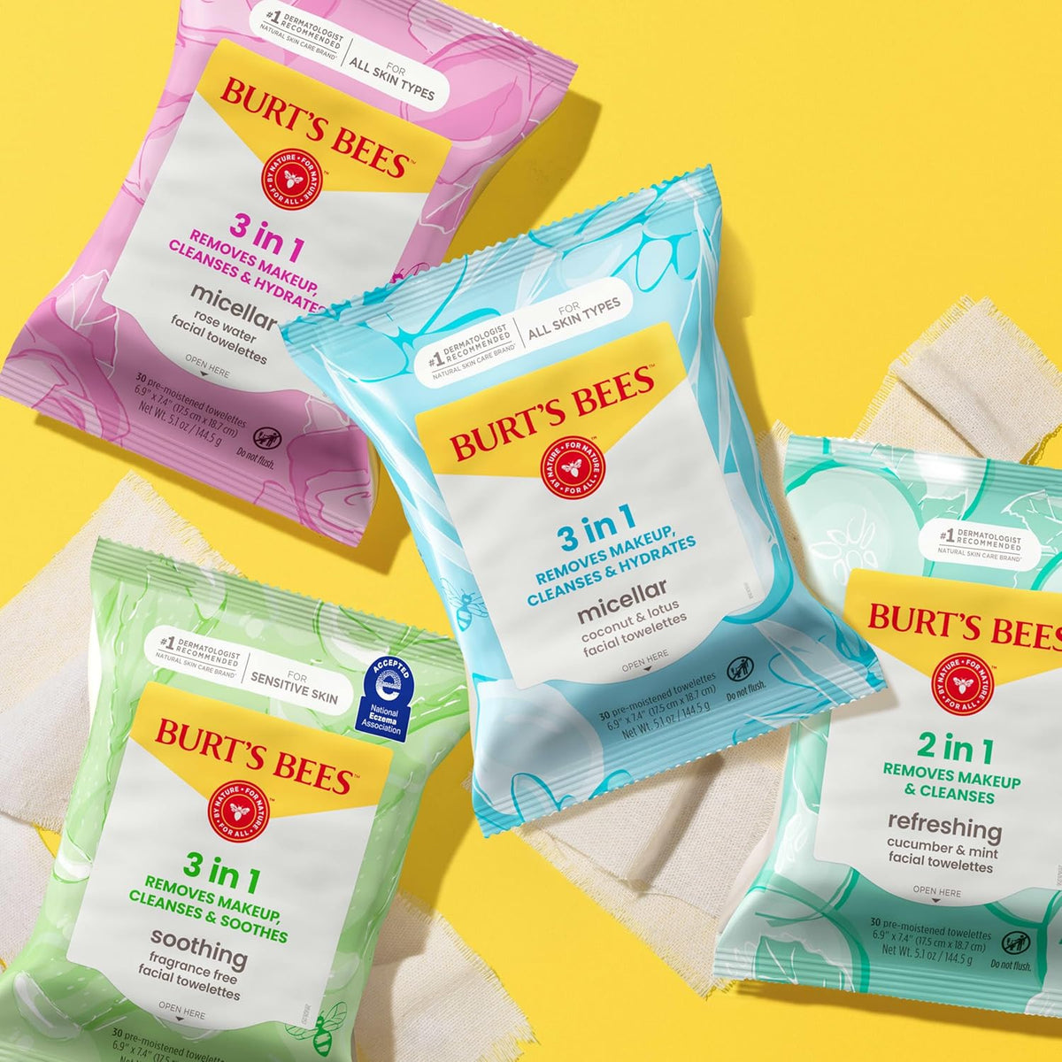 Burts Bees - Toallas faciales micelar de agua de rosas, 100% tela a...