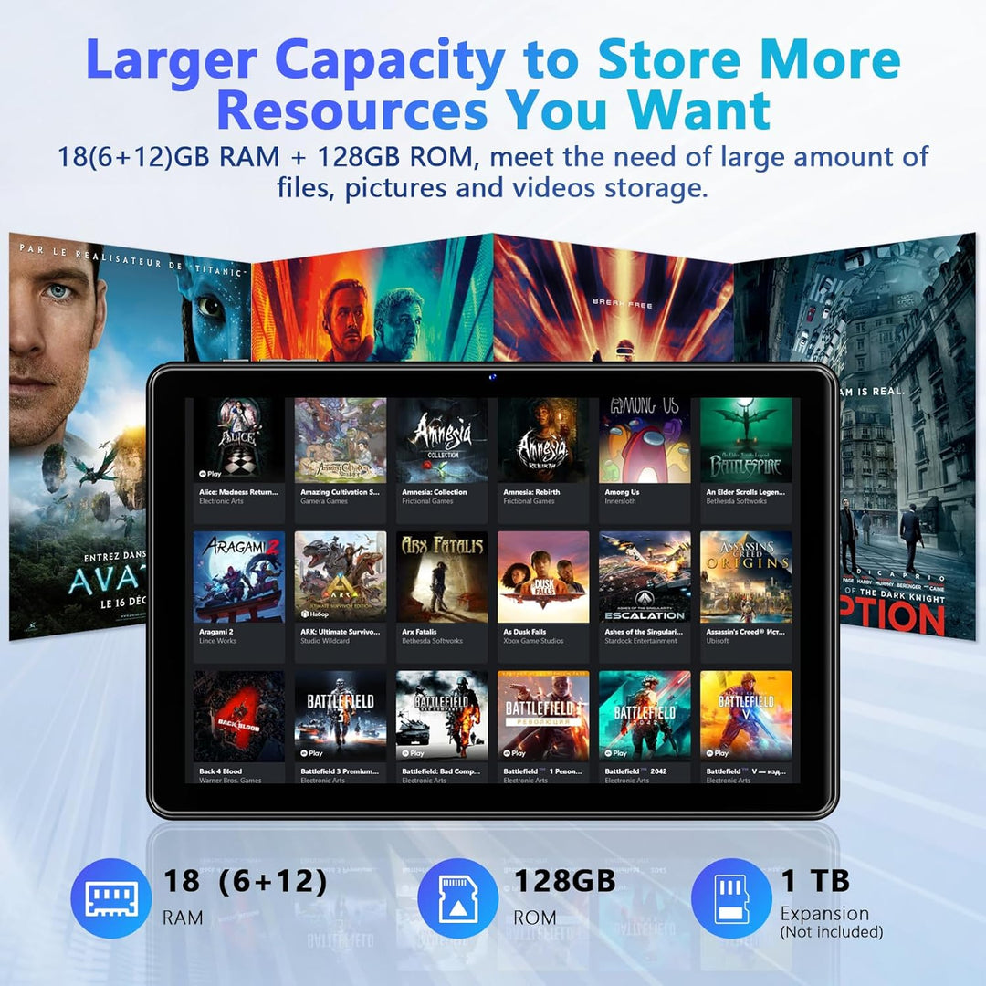 Raemond Tablet Android 15 de 10 pulgadas con funda, 18 GB de RAM 12...